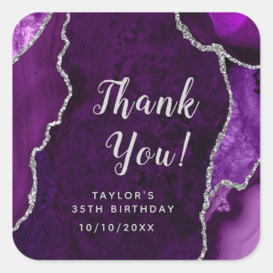 Purple and Silver Agate Birthday Thank You Square Sticker