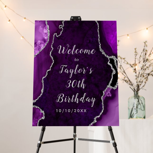 Purple and Silver Agate Birthday Welcome Foam Board (In Situ (Stand))