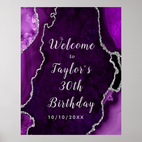 Purple and Silver Agate Birthday Welcome Poster