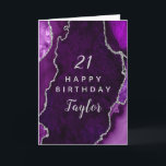 Purple and Silver Agate Happy Birthday Card<br><div class="desc">This elegant and glamorous birthday card can be personalized with a name or title such as mom, daughter, granddaughter, niece, friend etc. The design features a purple agate marble background with faux silver glitter accents. The text combines handwritten script and modern sans serif fonts for a classy and sophisticated look....</div>