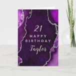 Purple and Silver Agate Happy Birthday Card<br><div class="desc">This elegant and glamorous birthday card can be personalized with a name or title such as mom, daughter, granddaughter, niece, friend etc. The design features a purple agate marble background with faux silver glitter accents. The text combines handwritten script and modern sans serif fonts for a classy and sophisticated look....</div>