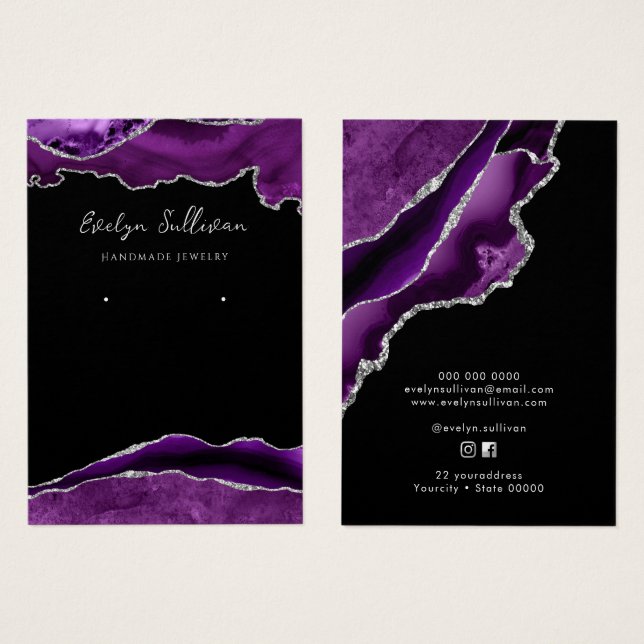 Purple and silver agate jewelry display card (Front & Back)