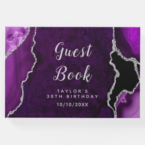 Purple and Silver Agate Marble Birthday Guest Book