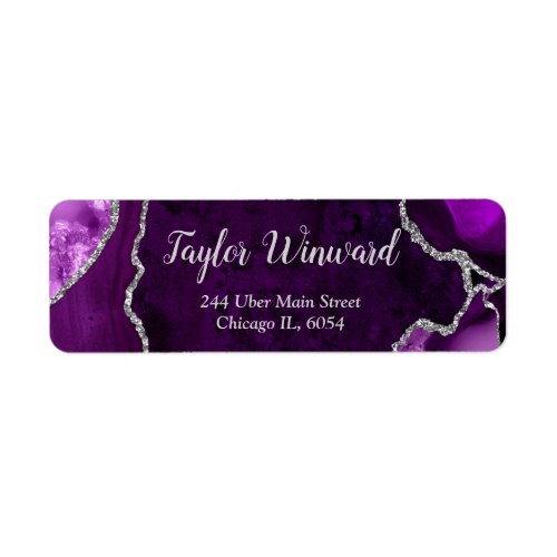 Purple and Silver Agate Marble Birthday Party Label