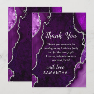 Purple and Silver Agate Marble Birthday Thank You Card