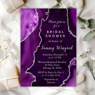Purple and Silver Agate Marble Bridal Shower Invitation