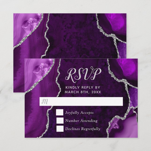 Purple and Silver Agate Marble RSVP Card (Front/Back)