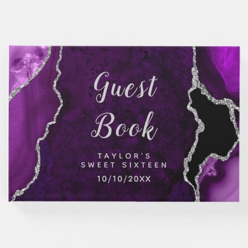 Purple and Silver Agate Marble Sweet Sixteen Guest Book
