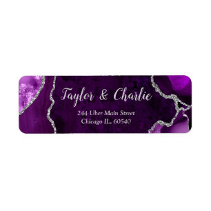 Purple and Silver Agate Marble Wedding Label
