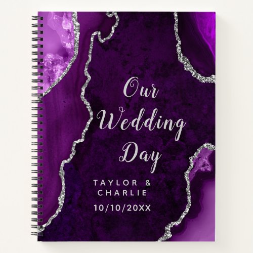 Purple and Silver Agate Marble Wedding Notebook