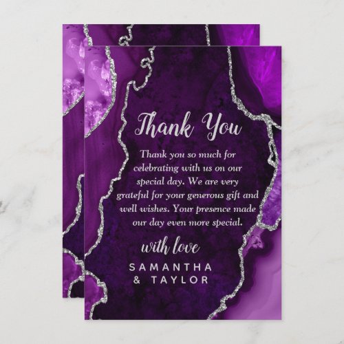 Purple and Silver Agate Marble Wedding Thank You Card