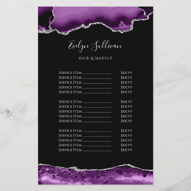 Purple and silver agate price list flyer (Front)