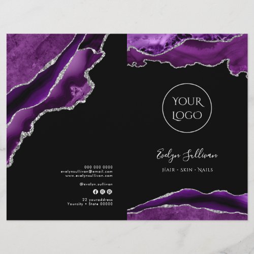 purple and silver agate service menu brochure