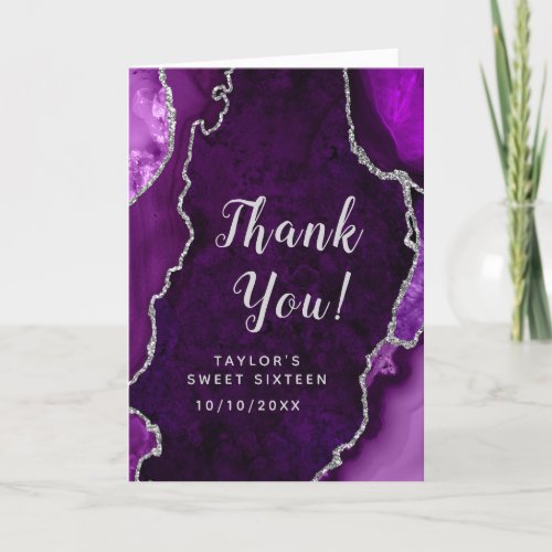 Purple and Silver Agate Sweet Sixteen Thank You Card
