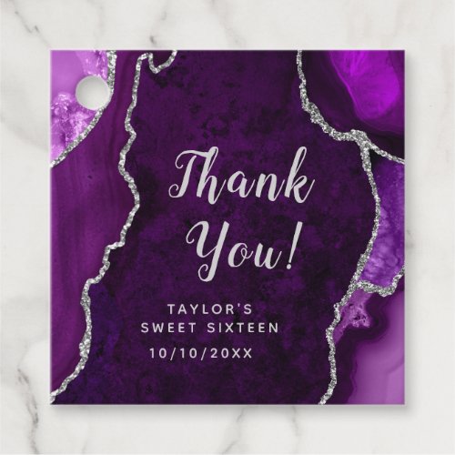 Purple and Silver Agate Sweet Sixteen Thank You Favor Tags