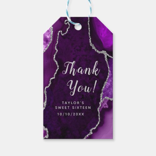 Purple and Silver Agate Sweet Sixteen Thank You Gift Tags