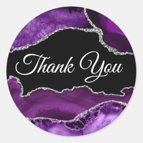 Purple and Silver Agate Thank you  Classic Round Sticker