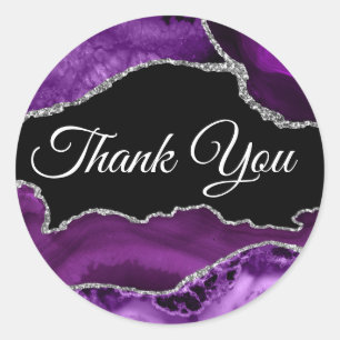 Purple and Silver Agate Thank you  Classic Round Sticker
