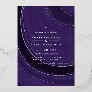 Purple and Silver Agate Wedding Foil Invitation