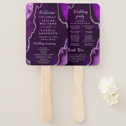 Purple and Silver Agate Wedding Program Hand Fan