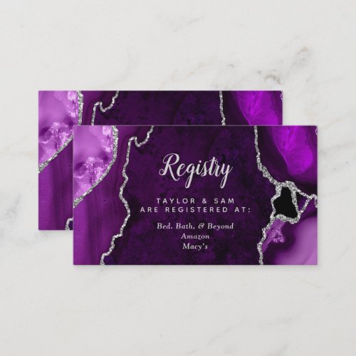 Purple and Silver Agate Wedding Registry Enclosure Card