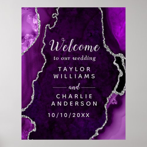 Purple and Silver Agate Wedding Welcome Poster