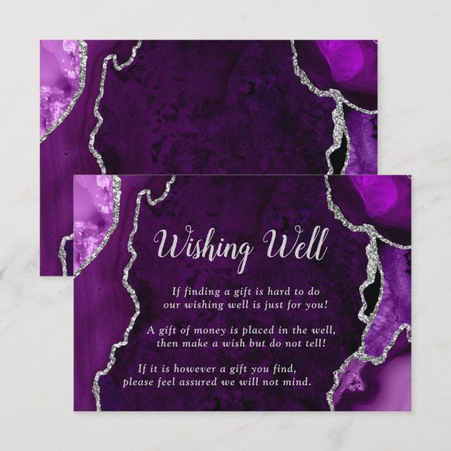 Purple and Silver Agate Wedding Wishing Well Enclosure Card (Front/Back)