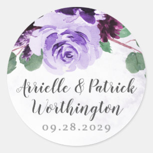 Purple and Silver Airy Floral Vintage Wedding Classic Round Sticker