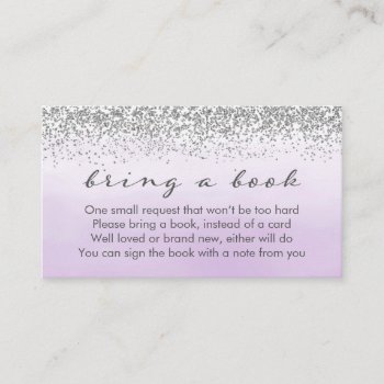 Purple And Silver Baby Shower Book Request Card by melanileestyle at Zazzle