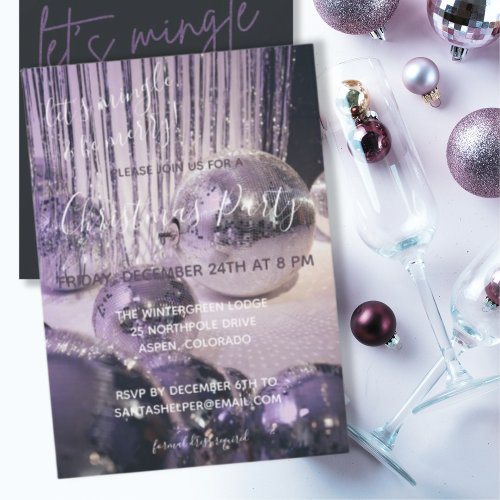 Purple and Silver Baubles Christmas Party Invitation