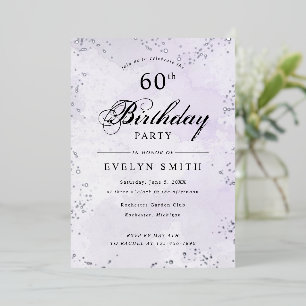 Purple and silver birthday foil invitation