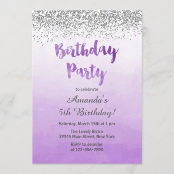 Purple And Silver Birthday Invitation by melanileestyle at Zazzle