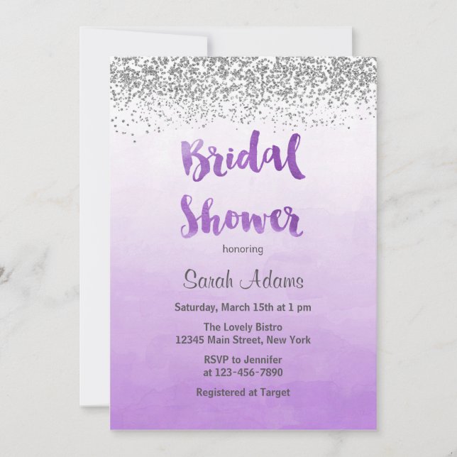 Purple and Silver Bridal Shower Invitation (Front)