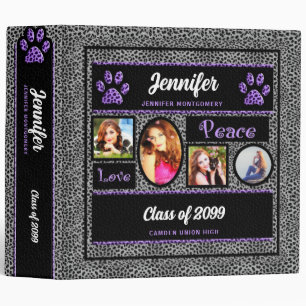 Purple and Silver Cheetah Photo Back to School Binder