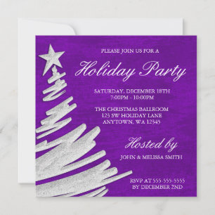 Purple and Silver Christmas Tree Holiday Party Invitation