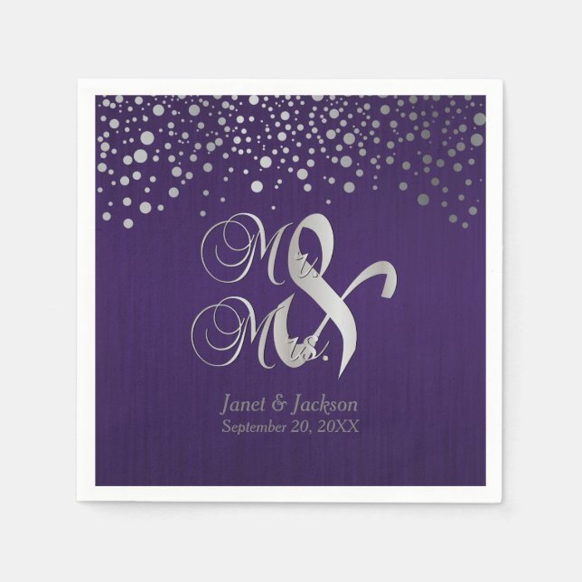 Purple and Silver Confetti Dots Napkins (Front)