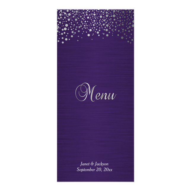 Purple and Silver Confetti Dots Rack Card (Front)