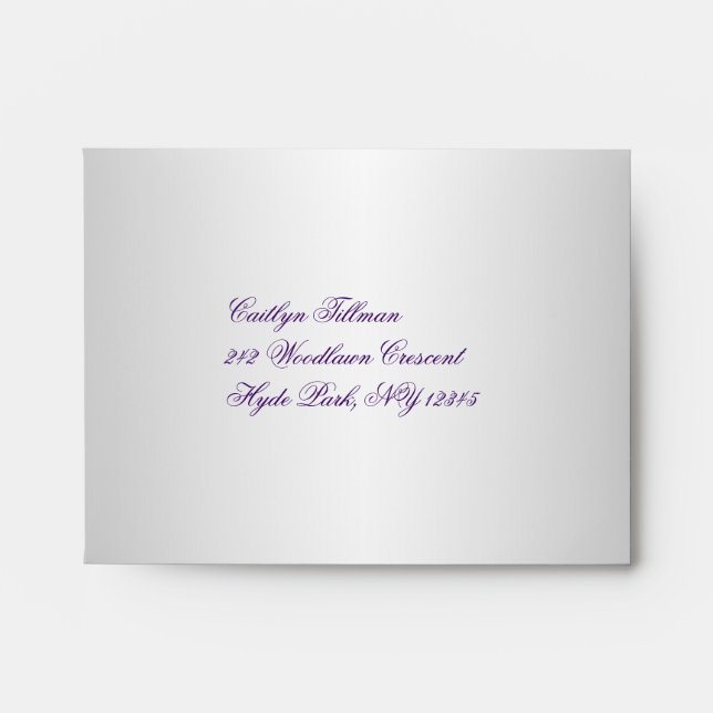 Purple and Silver Damask Envelope for RSVP Card (Front)