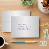 Purple and Silver Damask Envelope for RSVP Card (Desk)
