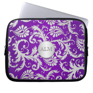 Purple and Silver Damask Laptop Sleeve