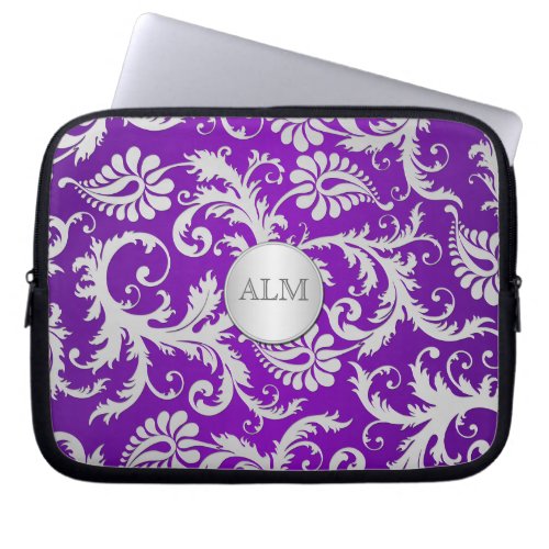 Purple and Silver Damask Laptop Sleeve