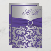 Purple and Silver Damask Monogrammed Invitation (Front/Back)