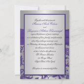 Purple and Silver Damask Monogrammed Invitation (Back)