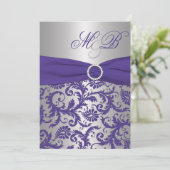 Purple and Silver Damask Monogrammed Invitation (Standing Front)