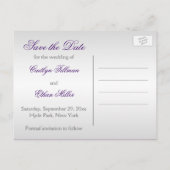 Purple and Silver Damask Save the Date Card (Back)