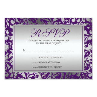 Purple and Silver Damask Swirls Response Card