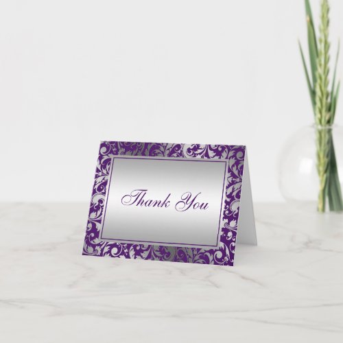 Purple and Silver Damask Swirls Thank You