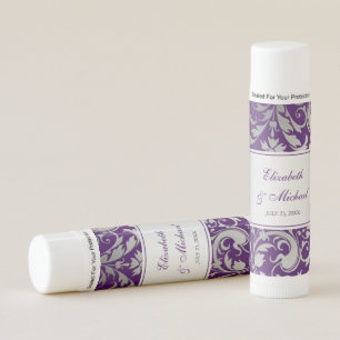 Purple and Silver Damask Swirls Wedding Favors Lip Balm