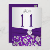 Purple and Silver Damask Table Number Card (Front/Back)