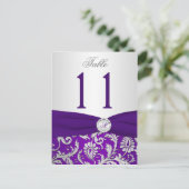 Purple and Silver Damask Table Number Card (Standing Front)
